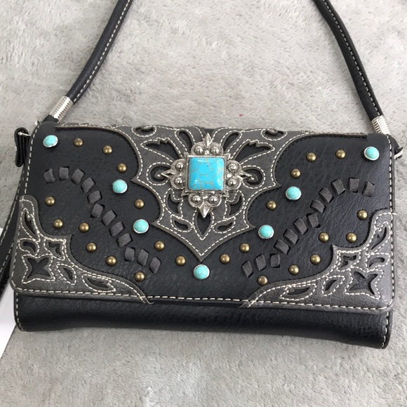 Handbags - Western Wallet/ Wristlet Vegan Leather Blue Topaz New